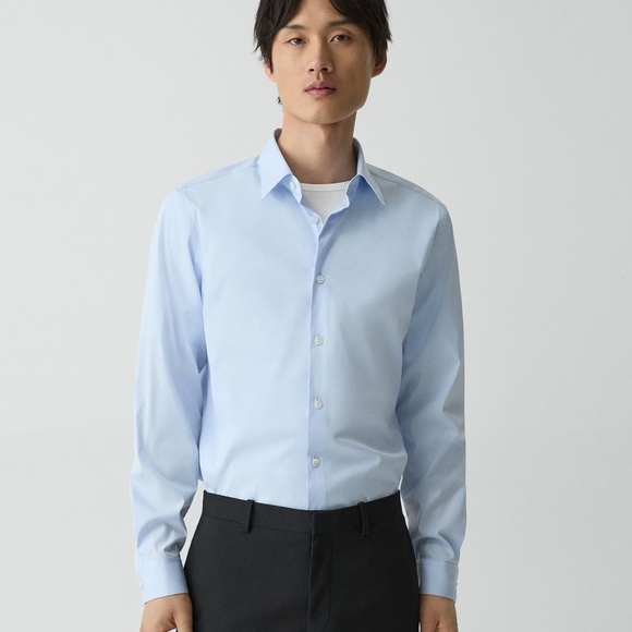 THEORY Men’s Sylvain Button Down Good Cotton Shirt Light Blue Size M L
